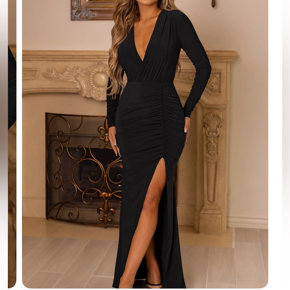 Black Off Shoulder Long Sleeve Bodycon Maxi Dress
